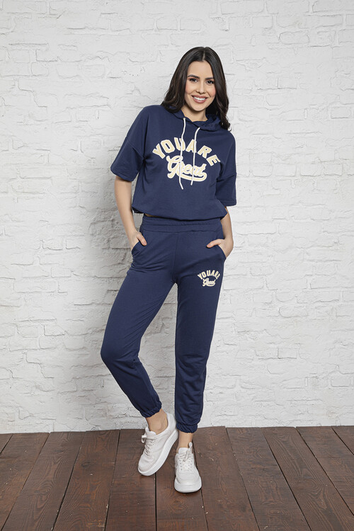 2 İplik Kısa Kol Kapüşonlu Takım 2204 Lacivert