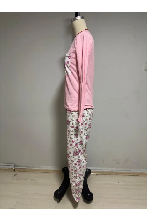Çiçek Baskı Uzun Kollu Pijama Takım
