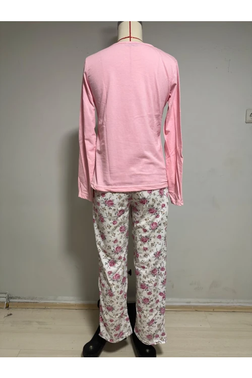 Çiçek Baskı Uzun Kollu Pijama Takım