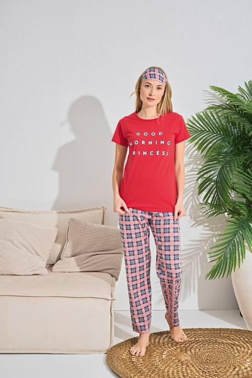 Kadın Kısa Kol Pijama Takım 3063 Kırmızı