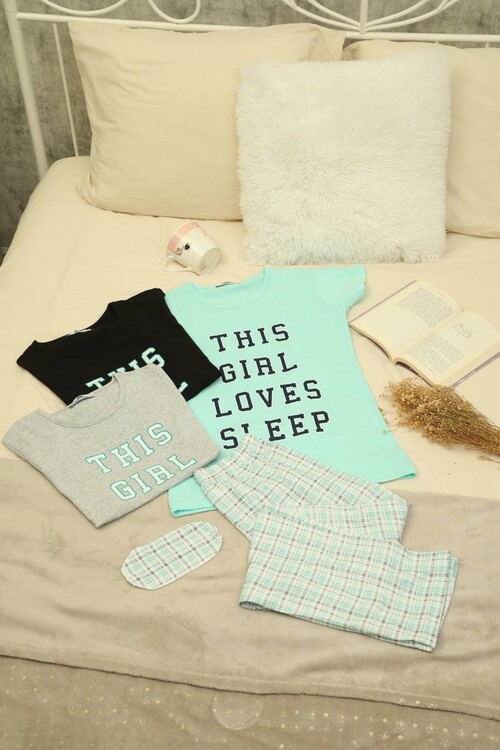 Kadın Kısa Kol Pijama Takım 3063 Gri