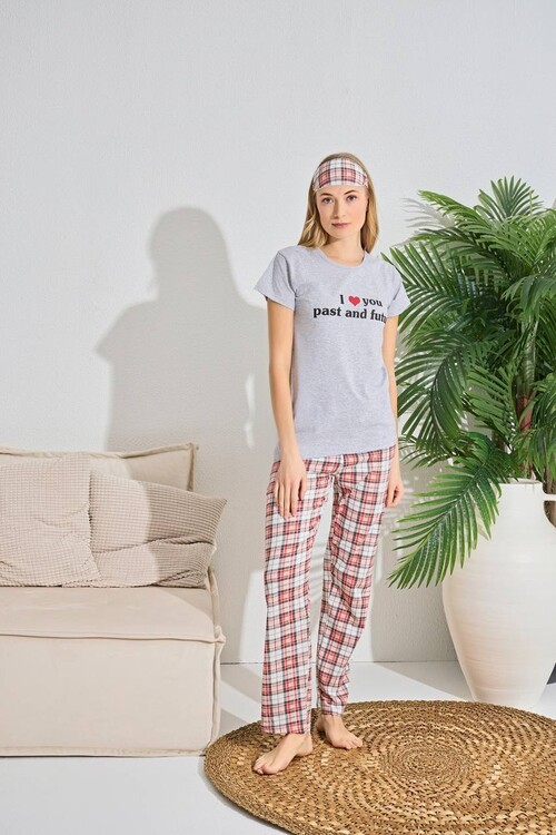 Kadın Kısa Kol Pijama Takım 3063 Gri