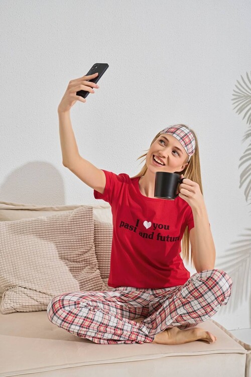 Kadın Kısa Kol Pijama Takım 3063 Kırmızı