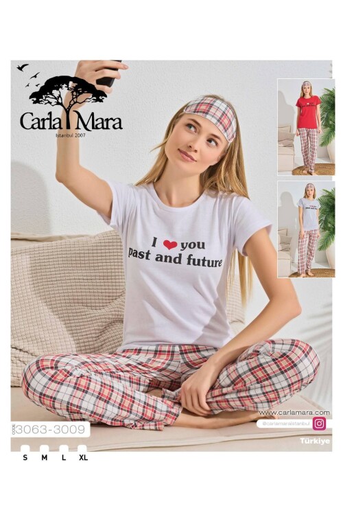 Kadın Kısa Kol Pijama Takım 3063 Kırmızı