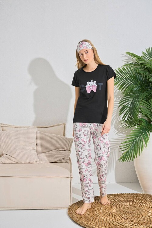 Kadın Kısa Kol Pijama Takım 3063 Siyah