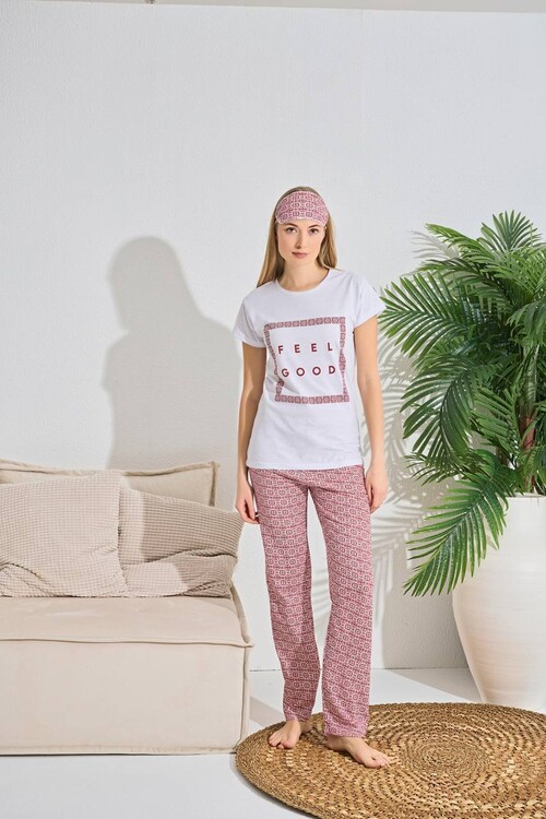 Kadın Kısa Kol Pijama Takım 3063 Beyaz