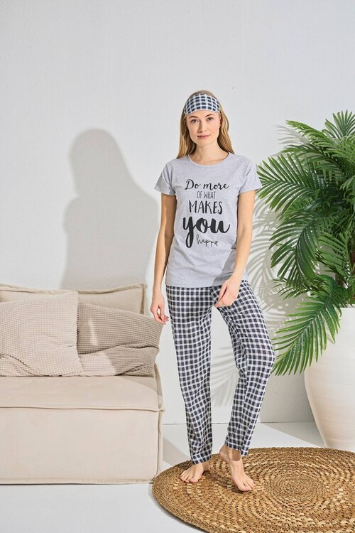 Kadın Kısa Kol Pijama Takım 3063 Gri