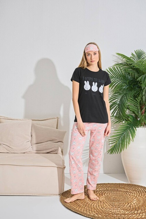 Kadın Kısa Kol Pijama Takım 3063 Siyah