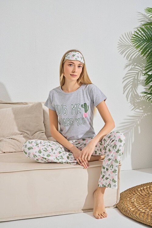 Kadın Kısa Kol Pijama Takım 3063 Gri