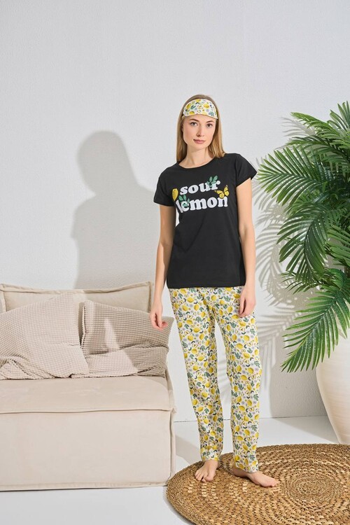 Kadın Kısa Kol Pijama Takım 3063 Siyah
