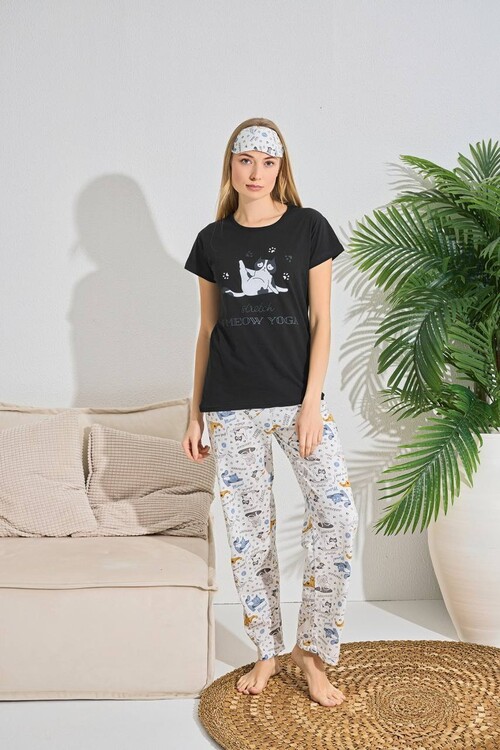 Kadın Kısa Kol Pijama Takım 3063 Siyah