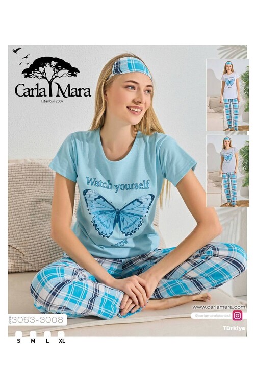 Kadın Kısa Kol Pijama Takım 3063 Mavi