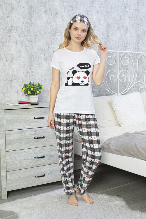 Kadın Kısa Kol Pijama Takım 3063 Beyaz