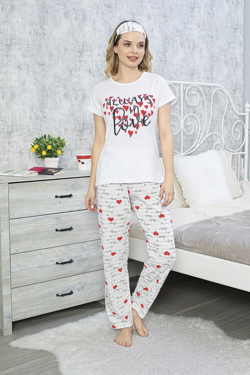 Kadın Kısa Kol Pijama Takım 3063 Beyaz