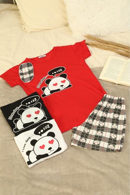 Kadın Kısa Kol Şort Takım 8765 Kırmızı