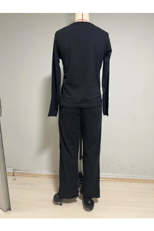 Kalp Baskı Uzun Kollu Pijama Takım