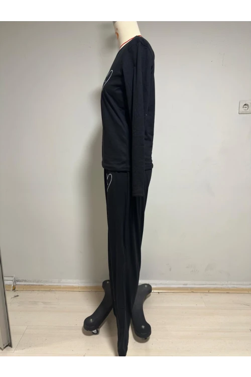 Kalp Baskı Uzun Kollu Pijama Takım