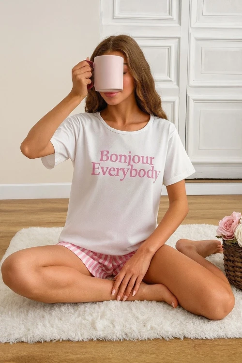 Kısa Kollu Şortlu Pijama Takımı Pembe