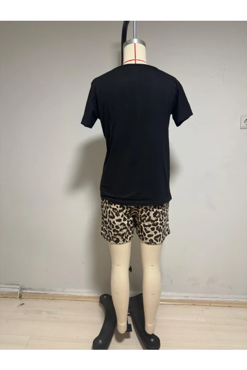 Leopar Şortlu Baskılı Pijama Takım