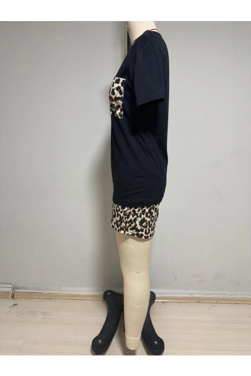 Şortlu Leopar Desen Pijama Takım