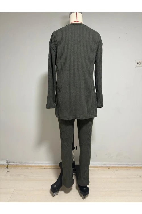 V Yaka Uzun Kol Pijama Takım