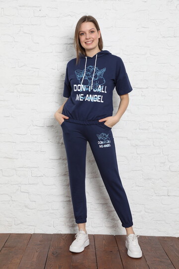 2 İplik Kısa Kol Kapüşonlu Takım 2204 Lacivert