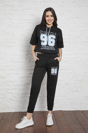 2 İplik Kısa Kol Kapüşonlu Takım 2204 Siyah