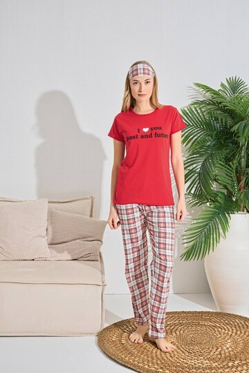 Kadın Kısa Kol Pijama Takım 3063 Kırmızı
