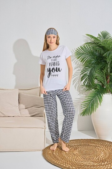 Kadın Kısa Kol Pijama Takım 3063 Beyaz