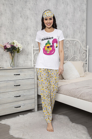 Kadın Kısa Kol Pijama Takım 3063 Beyaz