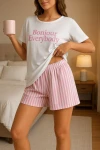 Kısa Kollu Şortlu Pijama Takımı Pembe